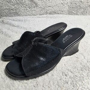 Munro Black Snake Embossed Leather Wedge Sandals Mules Slip On Shoes Sz 8